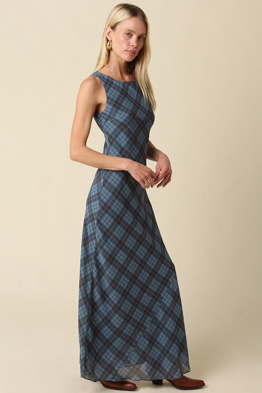 Carole Plaid Mesh Maxi Dress