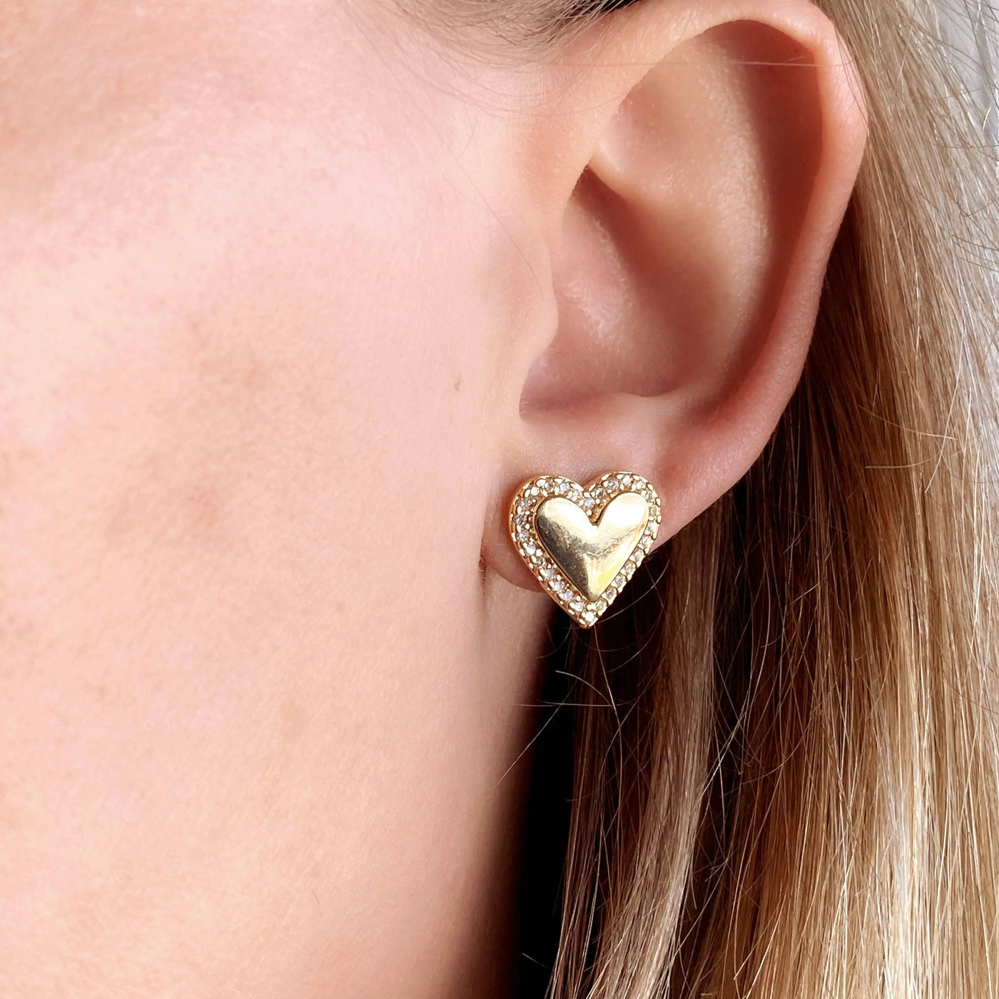 18k Gold Filled Pillow Heart Stud with Cubic Zirconia Stones Around GoldFi