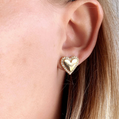18k Gold Filled Pillow Heart Stud with Cubic Zirconia Stones Around GoldFi