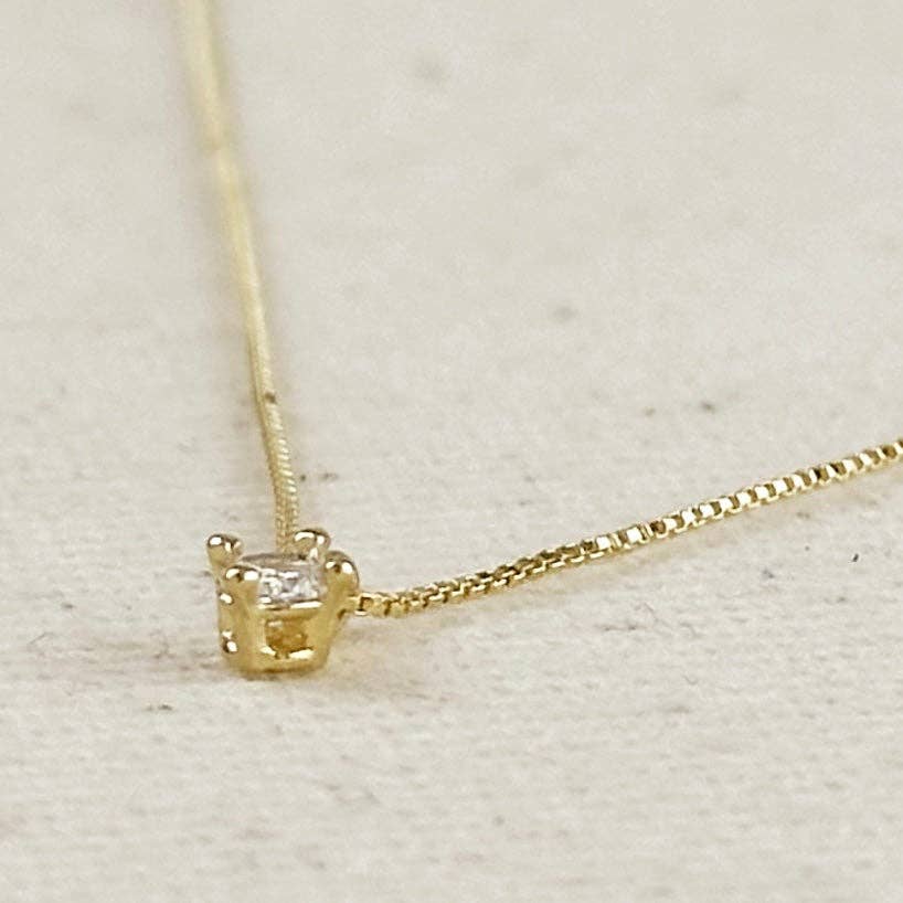 18k Gold Filled  Mini CZ Solitaire Necklace GoldFi