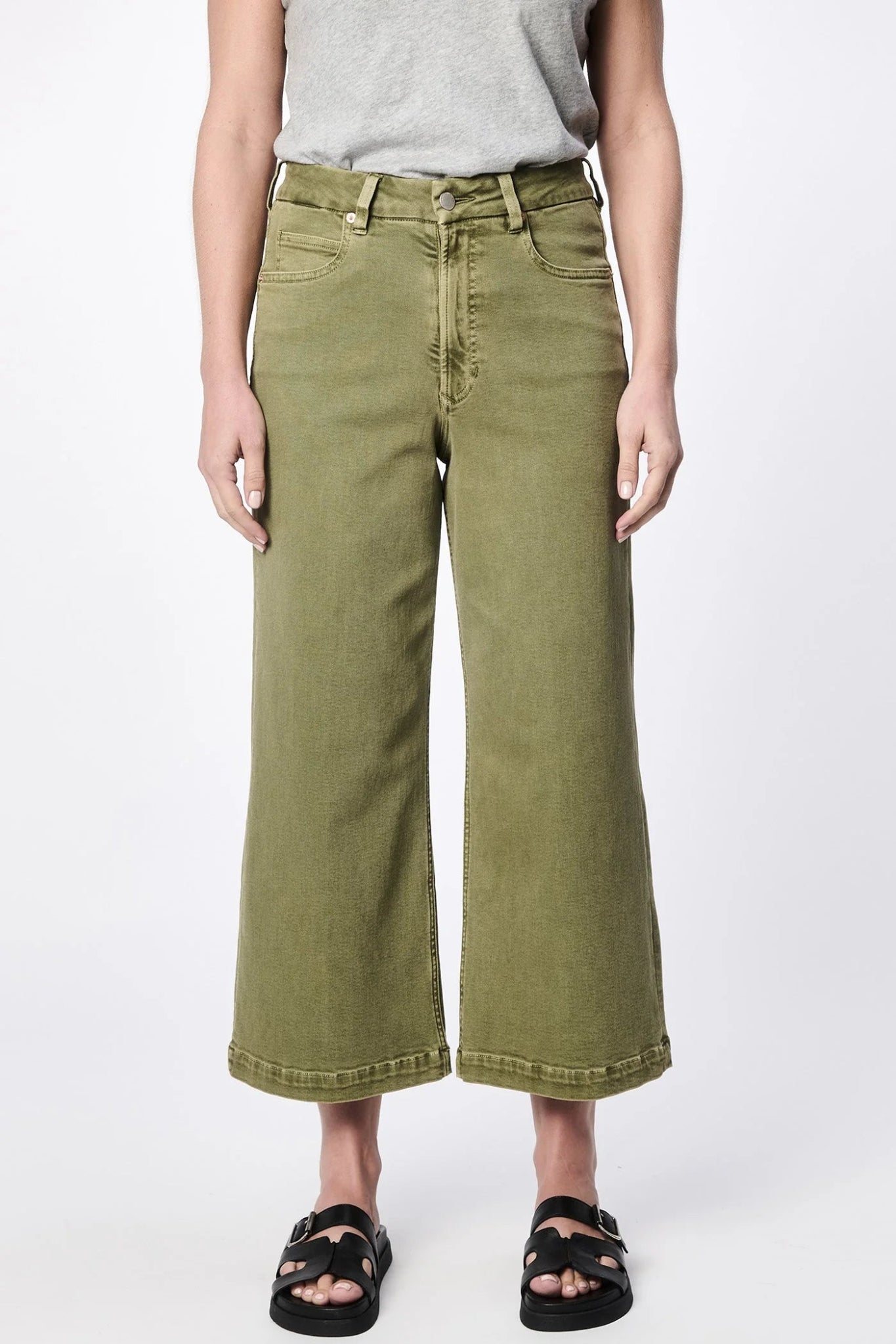 Audrey Wide Leg Jean Olive - Beloved Boutique