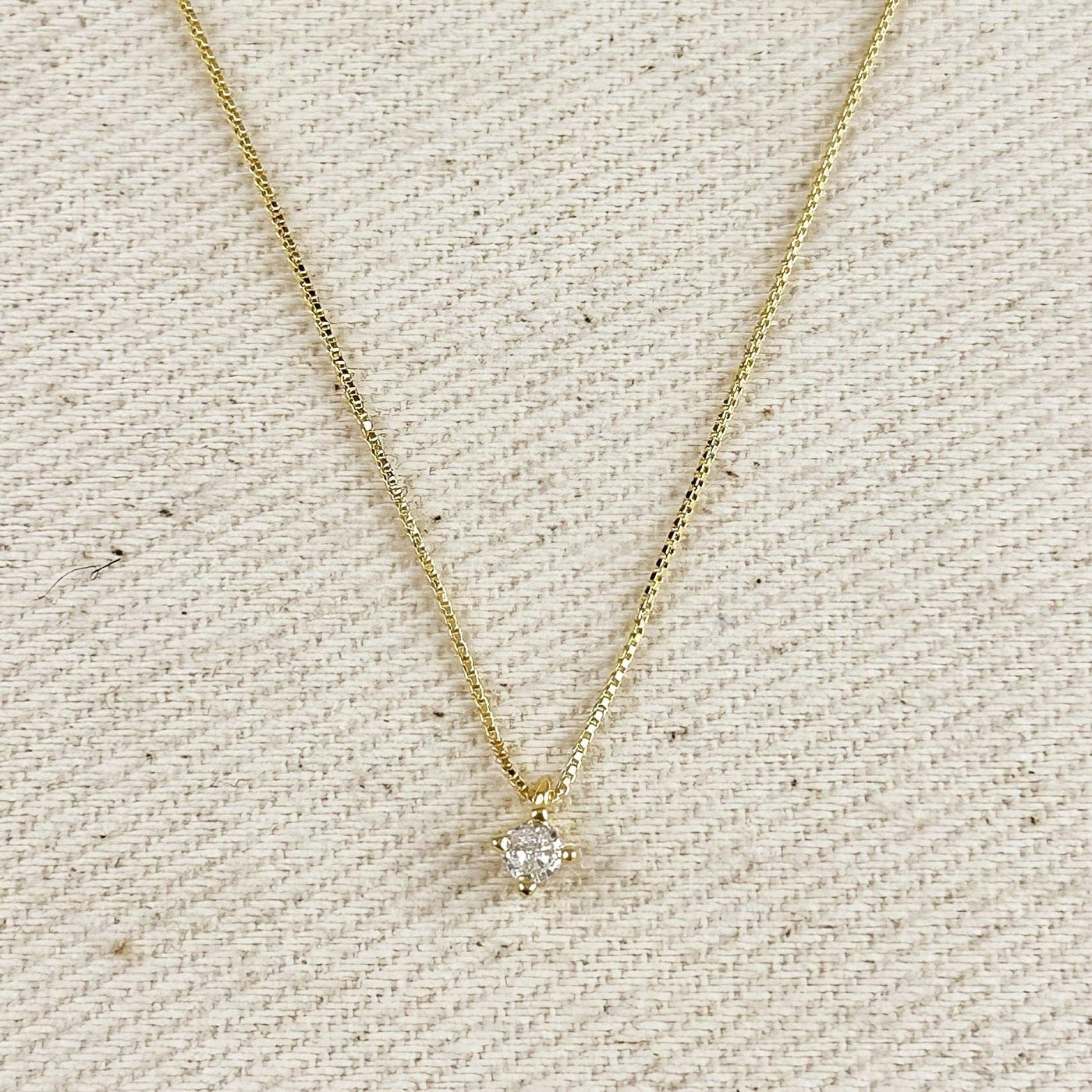 18k Gold Filled  Mini CZ Solitaire Necklace GoldFi