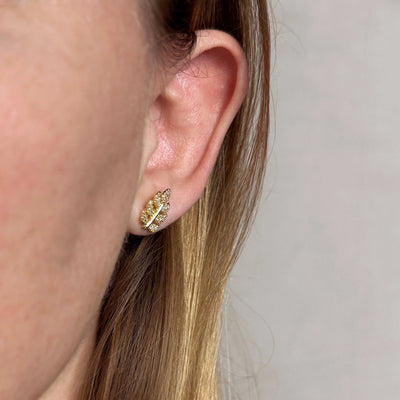 18k Gold Filled CZ Leaf Stud Earrings GoldFi