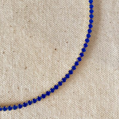 18k Gold Filled 3mm Cubic Zirconia Royal Blue Necklace GoldFi