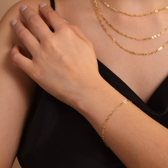 18k Gold Filled 2.1mm 3x1 Alternated Paperclip Bracelet