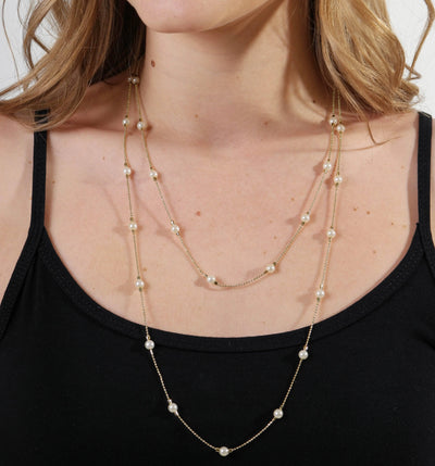 18k Gold Filled Long Wrap Around Pearl Necklace GoldFi