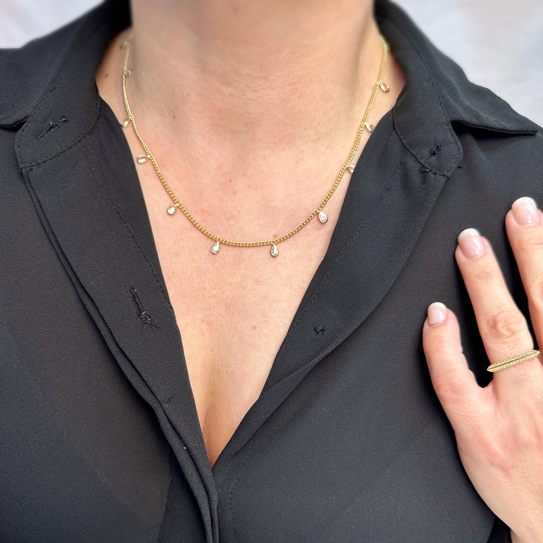18k Gold Filled 2mm Curb Chain With Bezel CZ Drops Necklace - Beloved Boutique 