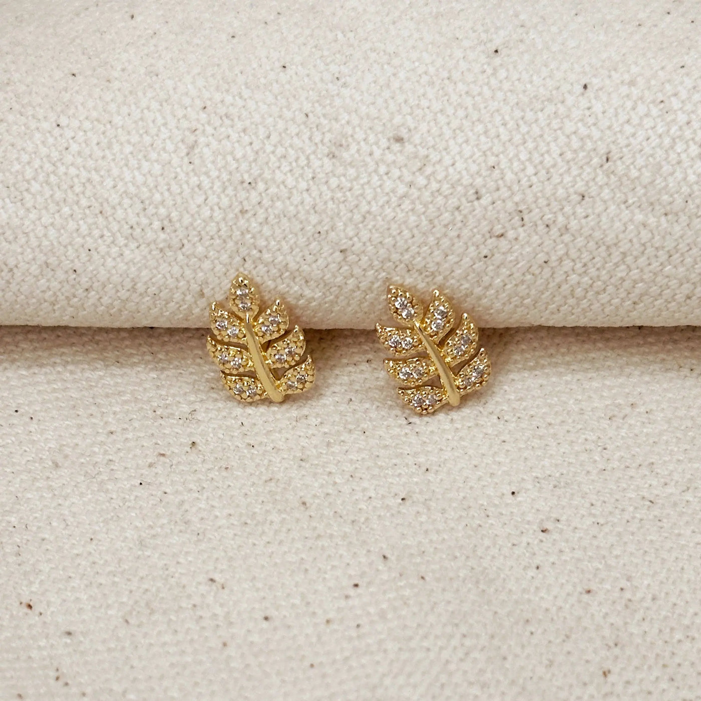 18k Gold Filled CZ Leaf Stud Earrings GoldFi