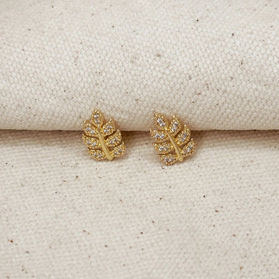 18k Gold Filled CZ Leaf Stud Earrings GoldFi