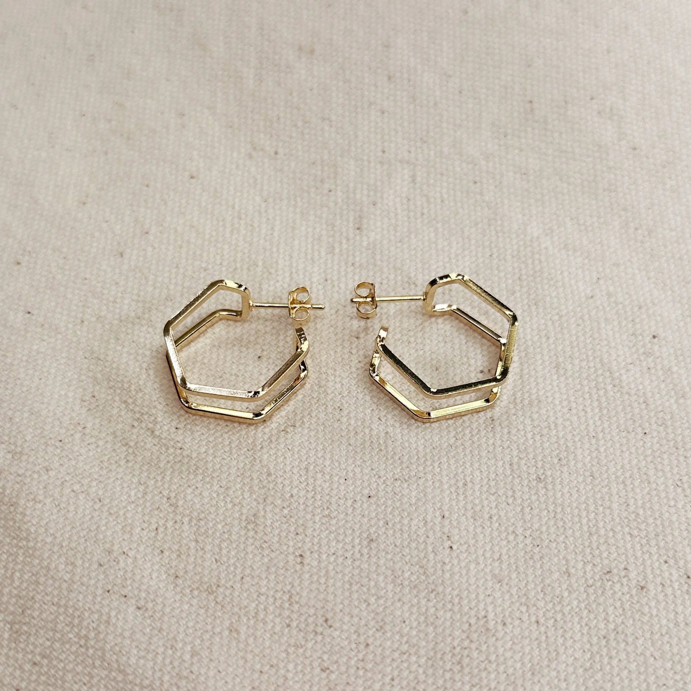 18k Gold Filled Double Wire Geometric C Hoop Earrings GoldFi