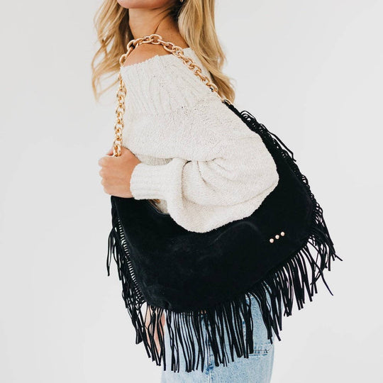 Loretta Suede Fringe Slouchy Bag