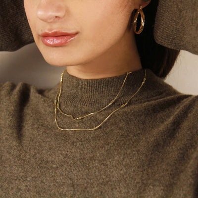 18k Gold Filled Bead Detailed Box Chain: 14 inches