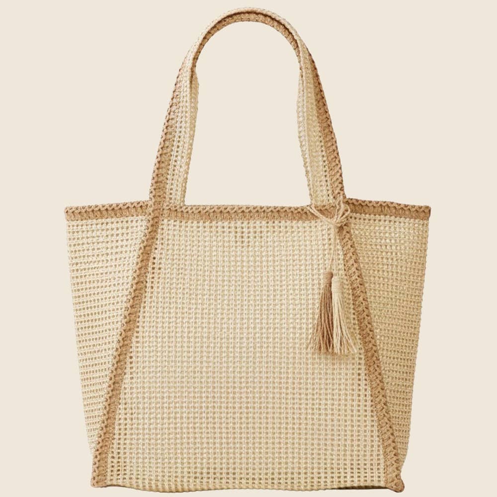 Two Tone Woven Straw Tote Bag - Beloved Boutique 