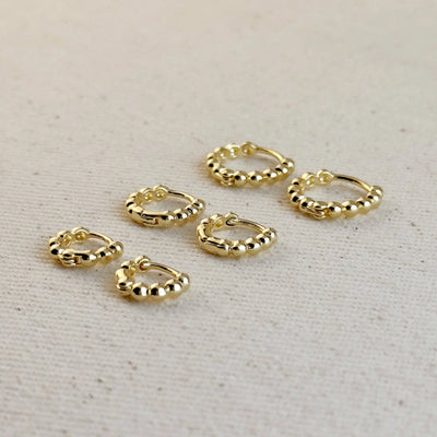18k Gold Filled Mini Beaded Clicker Hoop Earrings GoldFi
