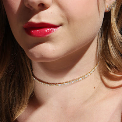 18k Gold Filled Baguette and Round Cut Cubic Zirconia Choker Necklace GoldFi