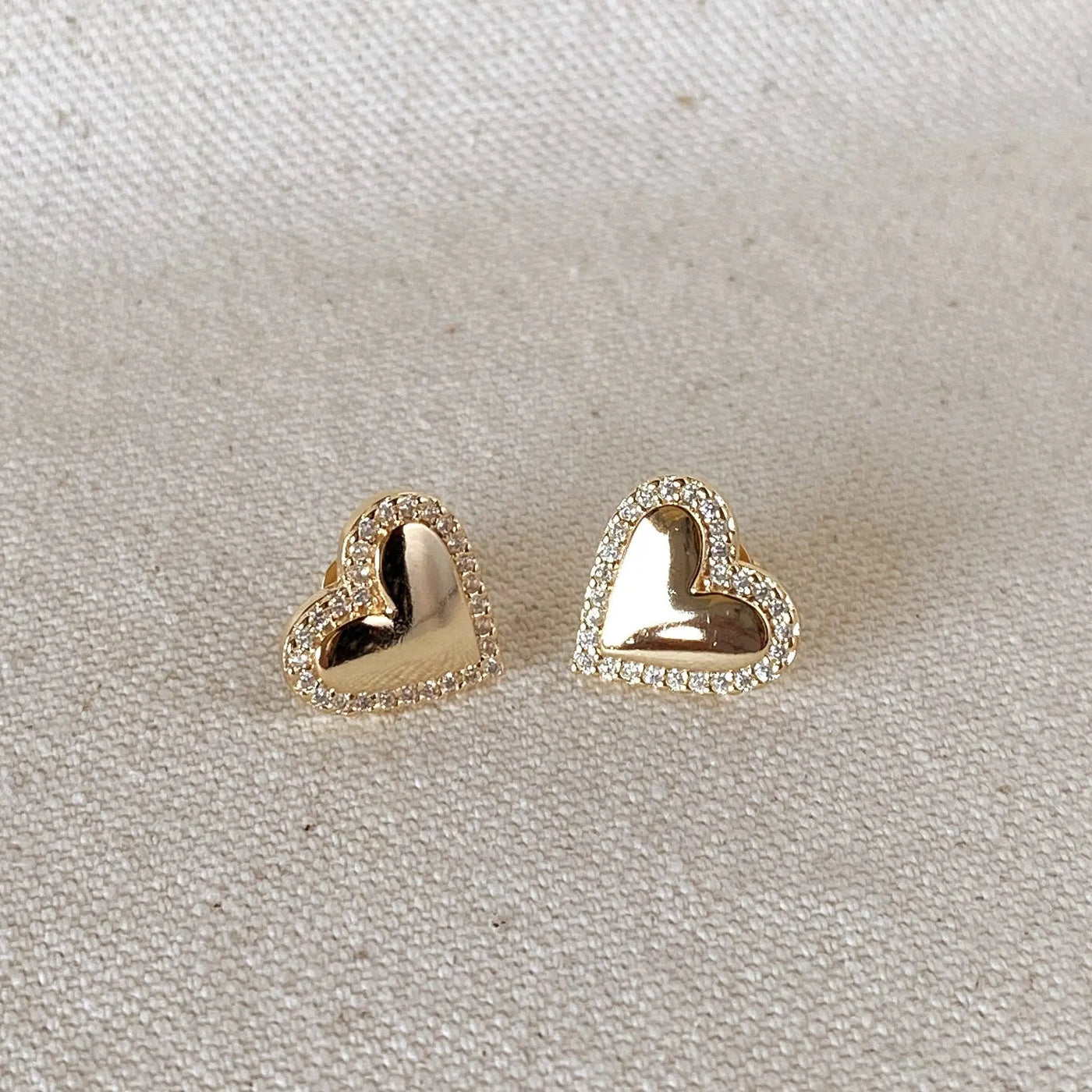 18k Gold Filled Pillow Heart Stud with Cubic Zirconia Stones Around GoldFi