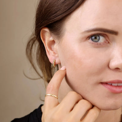 18k Gold Filled Mini Beaded Clicker Hoop Earrings GoldFi