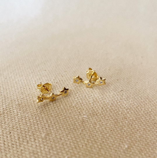 18k Gold Filled Three Stars Ear Climber Style Earrings - Beloved Boutique 