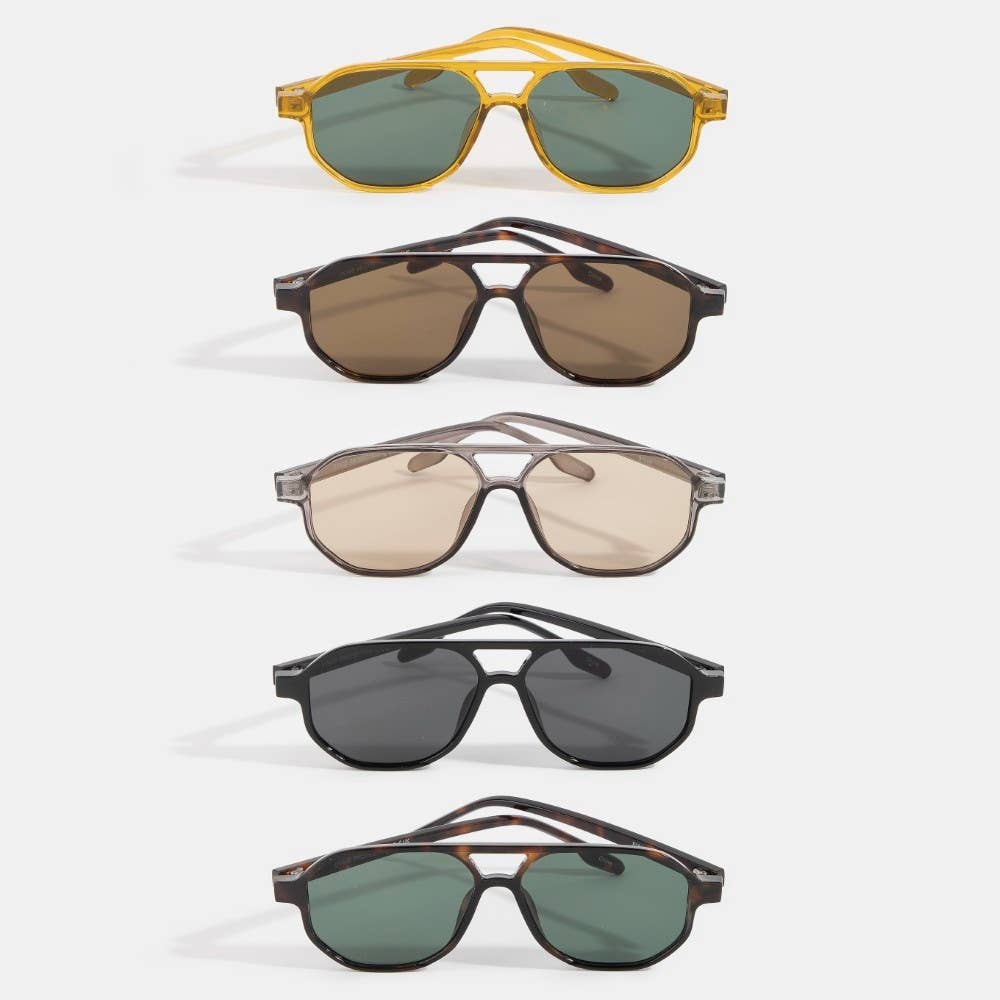 Retro Aviator Double Bridge Sunglasses Set - Beloved Boutique 