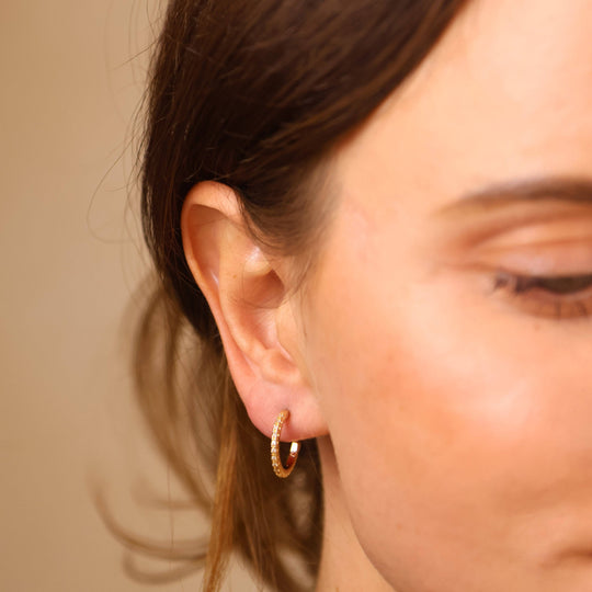 18k Gold Filled Thin Line Cubic Zirconia C Hoop Earrings - Beloved Boutique 