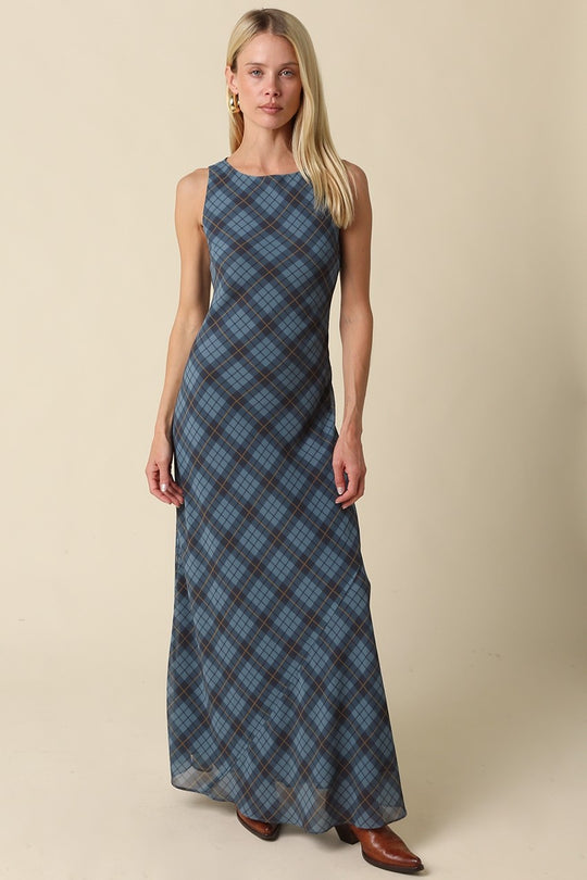Carole Plaid Mesh Maxi Dress