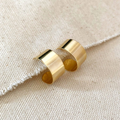 Wide Flat Polished Half Hoop Earrings GoldFi