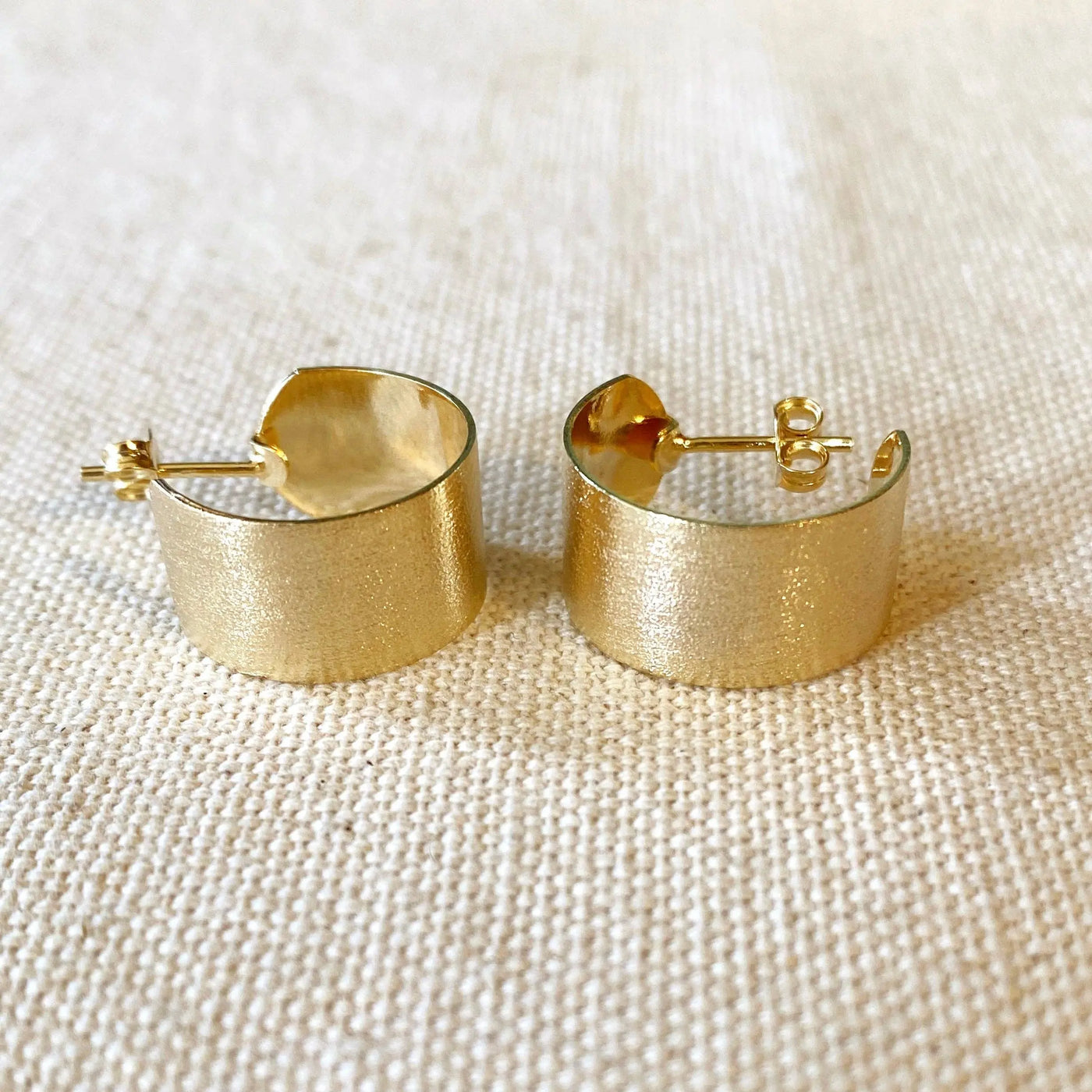 Wide Flat Brushed Half Hoop Earrings GoldFi