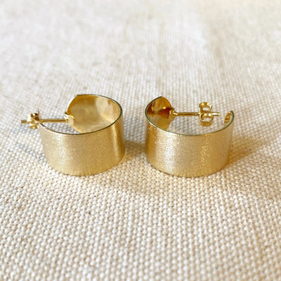 Wide Flat Brushed Half Hoop Earrings GoldFi