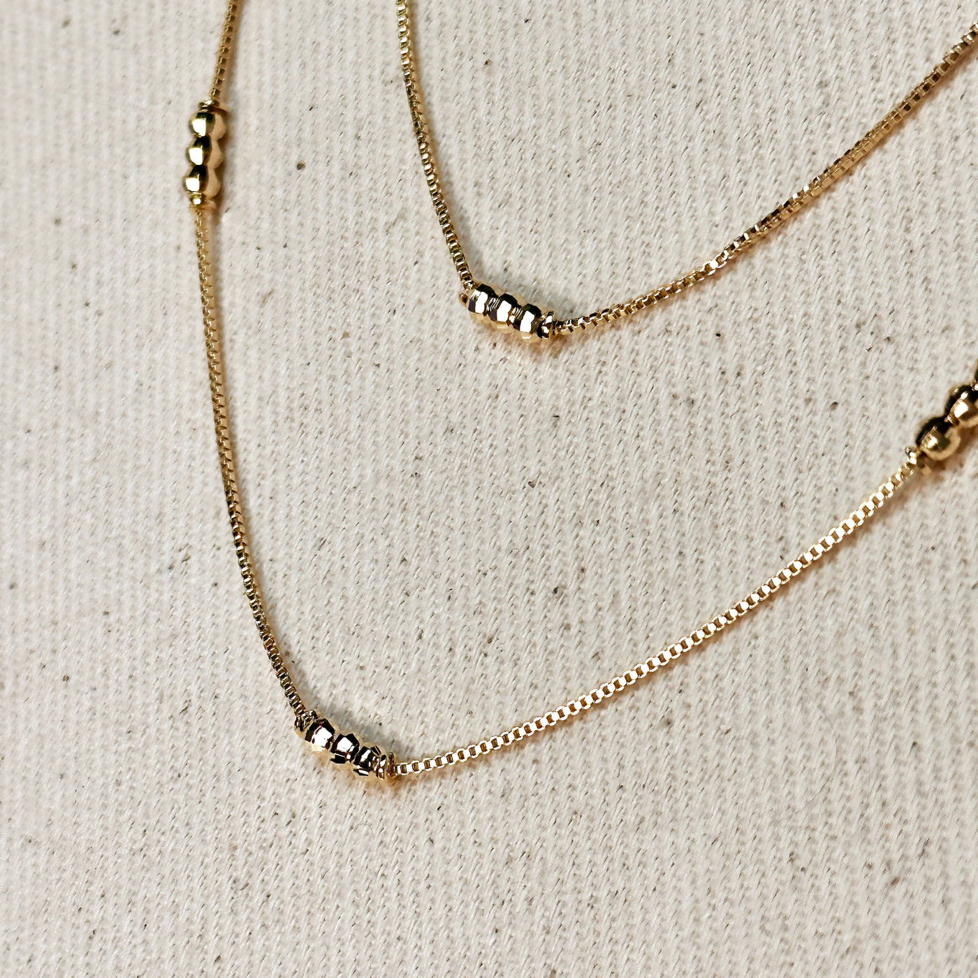 18k Gold Filled Bead Detailed Box Chain: 14 inches