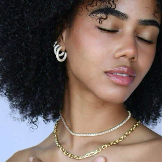 Iced Out C Hoop Earrings with Micro CZ Stones