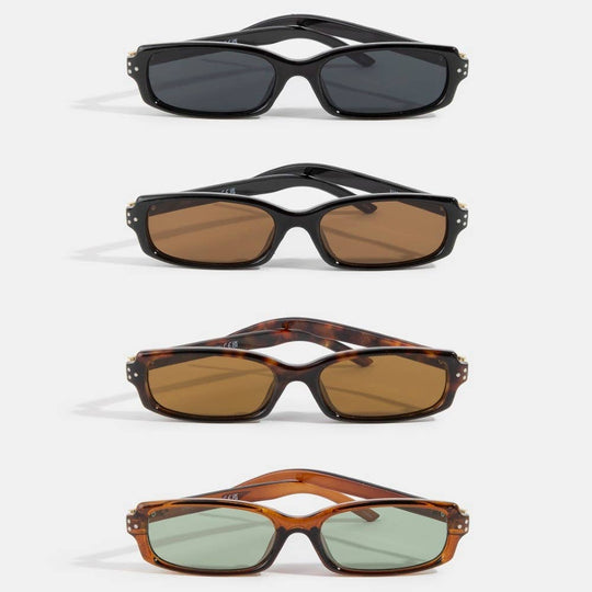 Slim Narrow Rectangle Triple Dot Detail Sunglasses - Beloved Boutique 