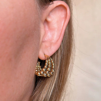 18k Gold Filled Triple Line Beaded C Hoop Earrings GoldFi