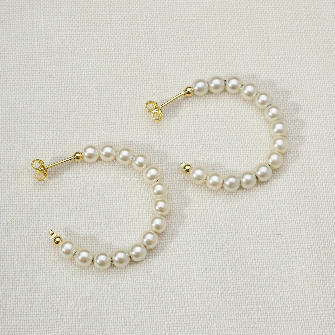 18k Gold Filled 35 mm Simulated Beaded Pearl Half-Hoop - Beloved Boutique 