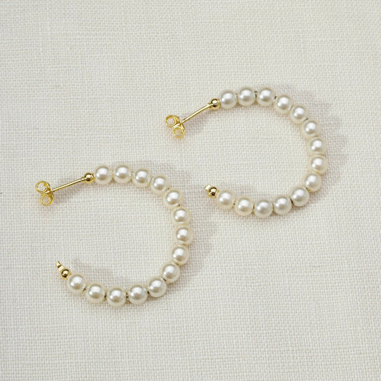 18k Gold Filled 35 mm Simulated Beaded Pearl Half-Hoop - Beloved Boutique 