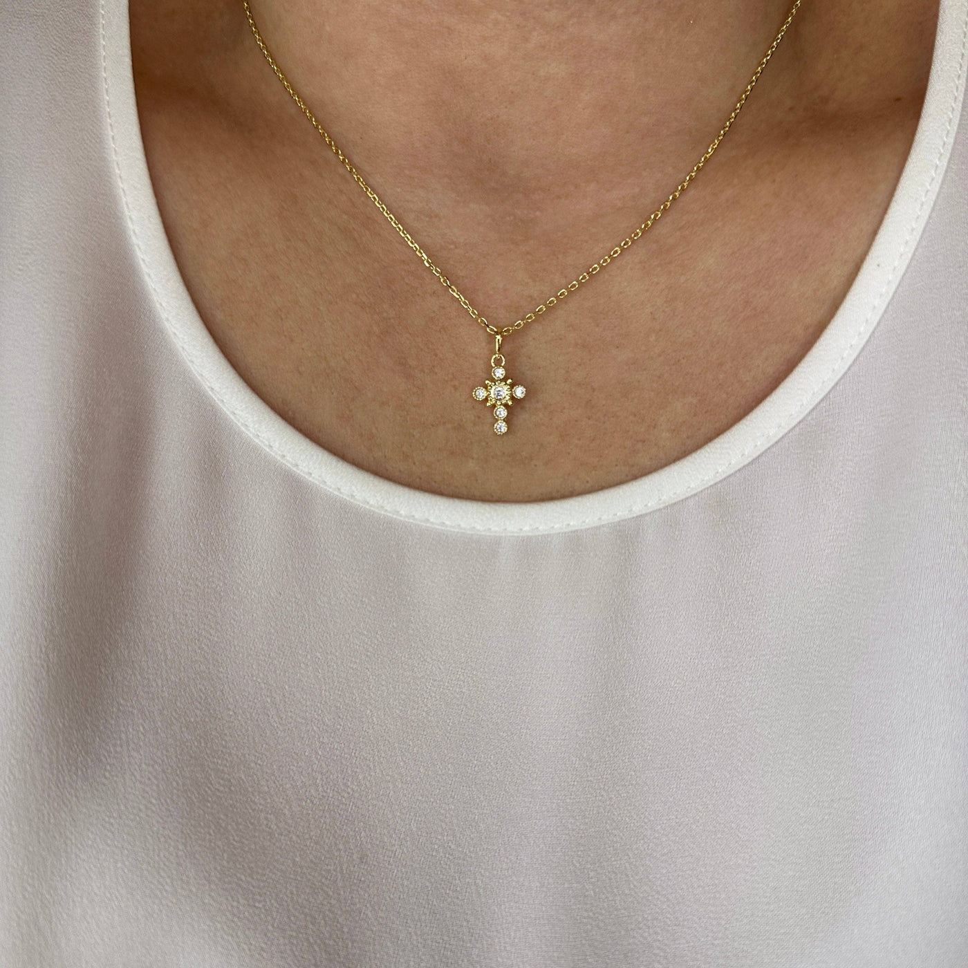 18k Gold Filled Bezel Cross CZ Necklace GoldFi