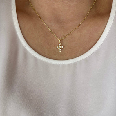18k Gold Filled Bezel Cross CZ Necklace GoldFi