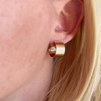 Wide Flat Brushed Half Hoop Earrings GoldFi