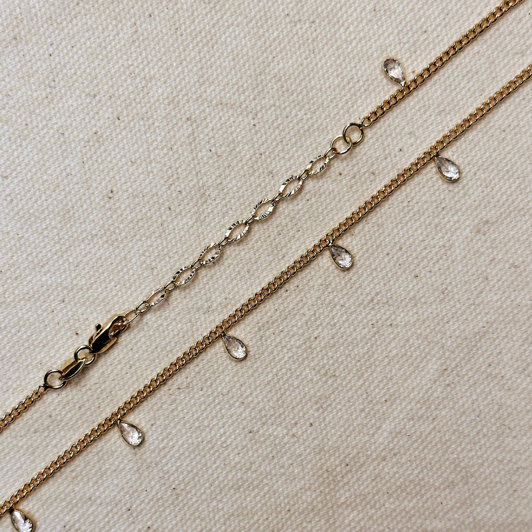 18k Gold Filled 2mm Curb Chain With Bezel CZ Drops Necklace - Beloved Boutique 