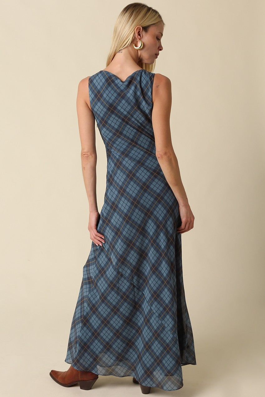Carole Plaid Mesh Maxi Dress