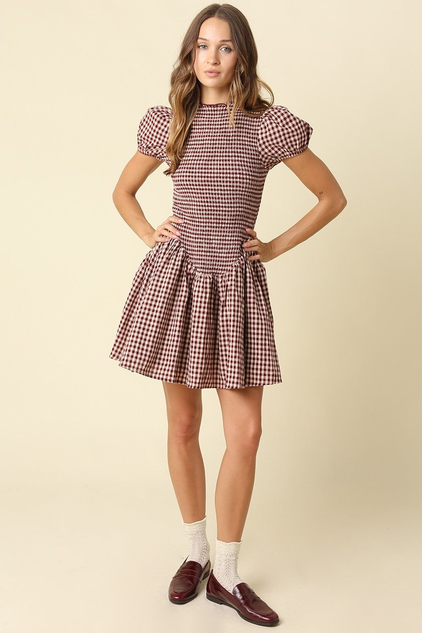 Jain Plaid Smocked Mini Dress