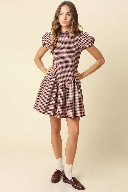 Jain Plaid Smocked Mini Dress