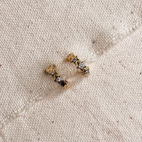 18k Gold Filled CZ Stars Hoop Earrings - Beloved Boutique 