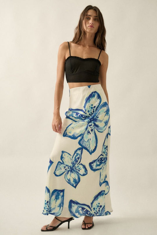 Zoraya Floral Satin Skirt - Beloved Boutique 