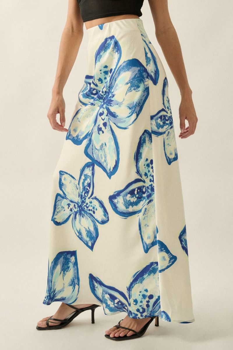 Zoraya Floral Satin Skirt - Beloved Boutique 