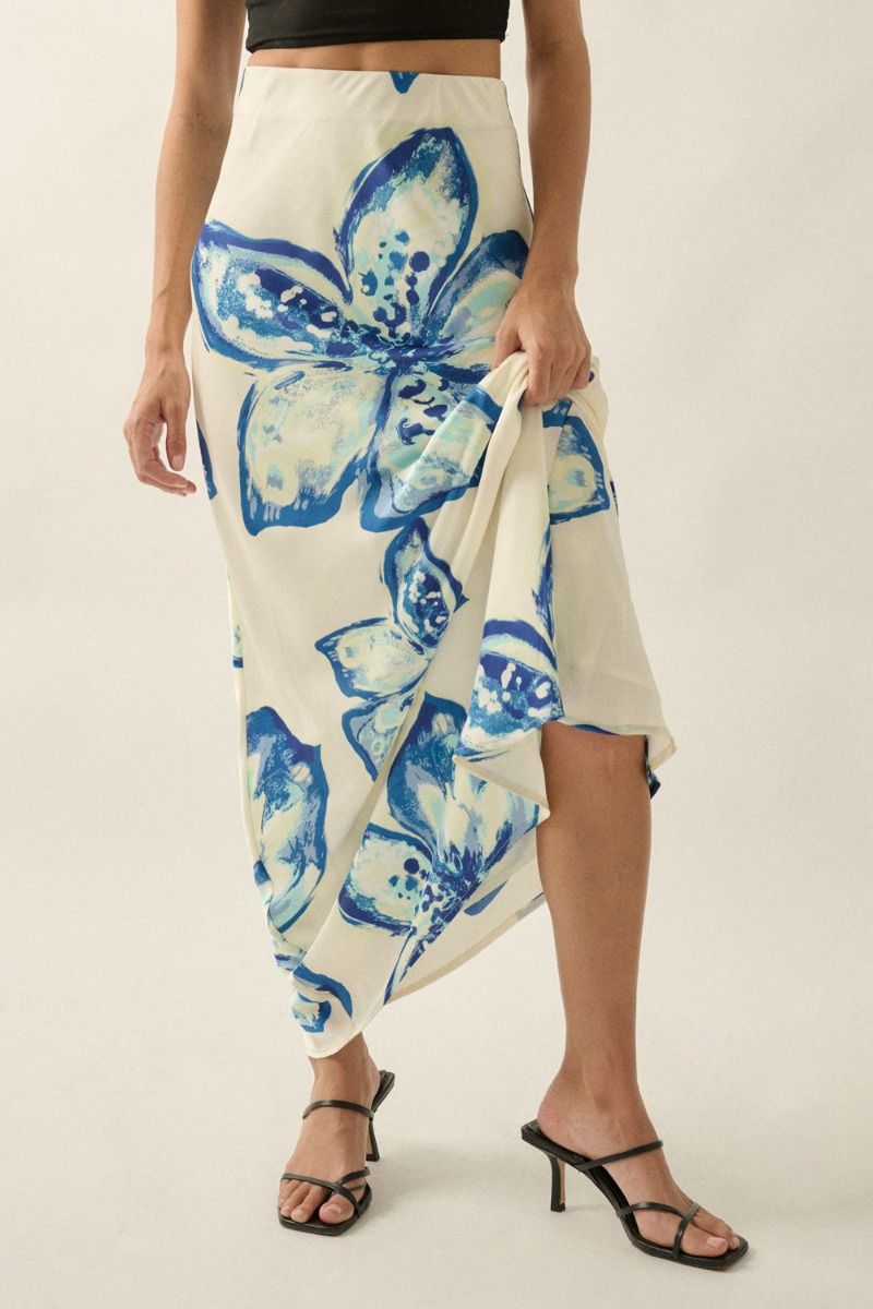 Zoraya Floral Satin Skirt - Beloved Boutique 