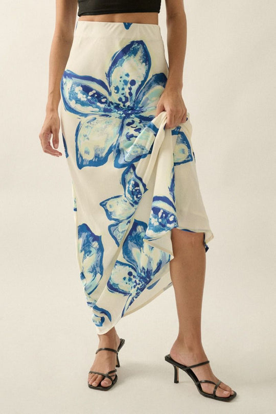 Zoraya Floral Satin Skirt - Beloved Boutique 
