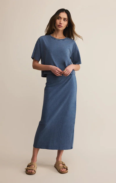 Gail Jersey Denim Midi Skirt - Beloved Boutique