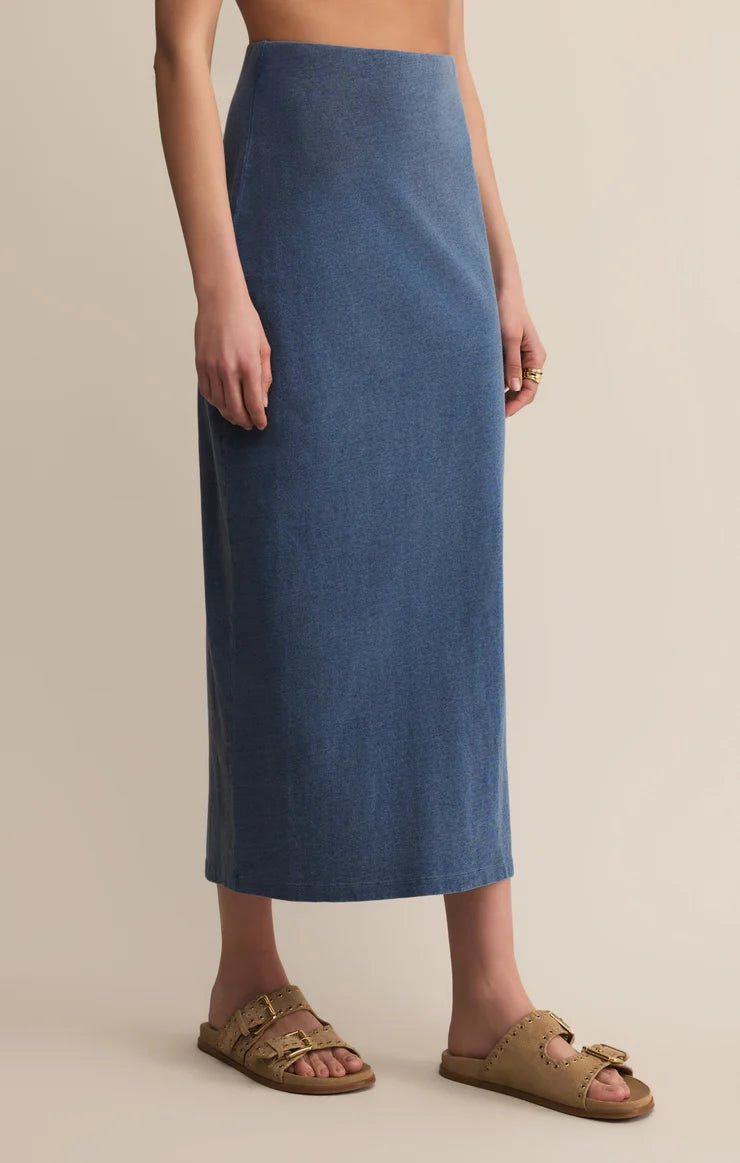 Gail Jersey Denim Midi Skirt - Beloved Boutique
