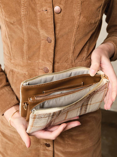 M013 - PLD Riley Plaid 3 Compartment Crossbody/Wristlet - Beloved Boutique