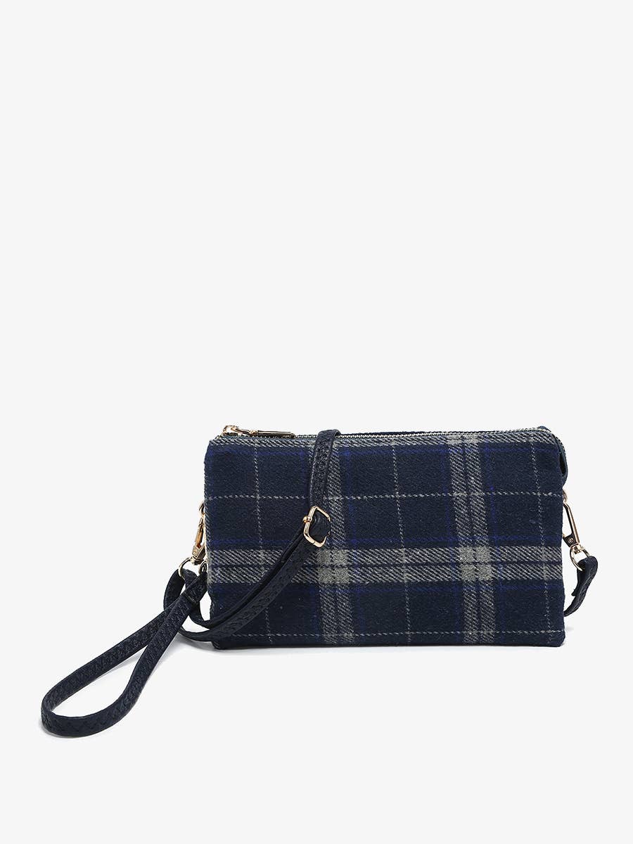 M013PLD Riley Plaid Monogrammable 3 Compartment Crossbody/Wristlet - Beloved Boutique